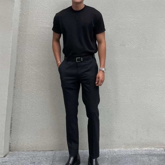 Black Mens Slant Suit Pants - Picture 3 of 4